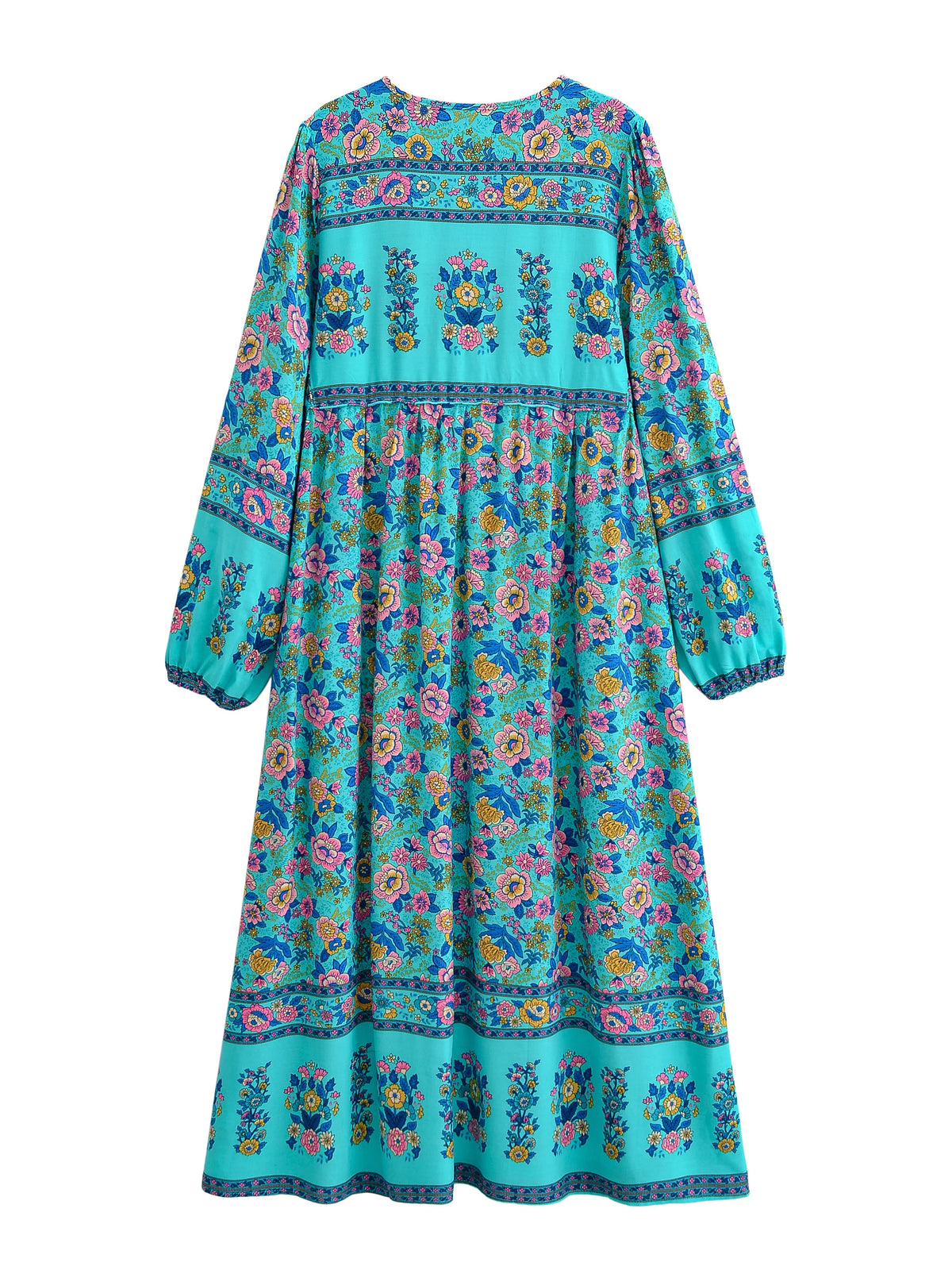 Boho Ethnic Floral Lantern Sleeve Maxi Dress