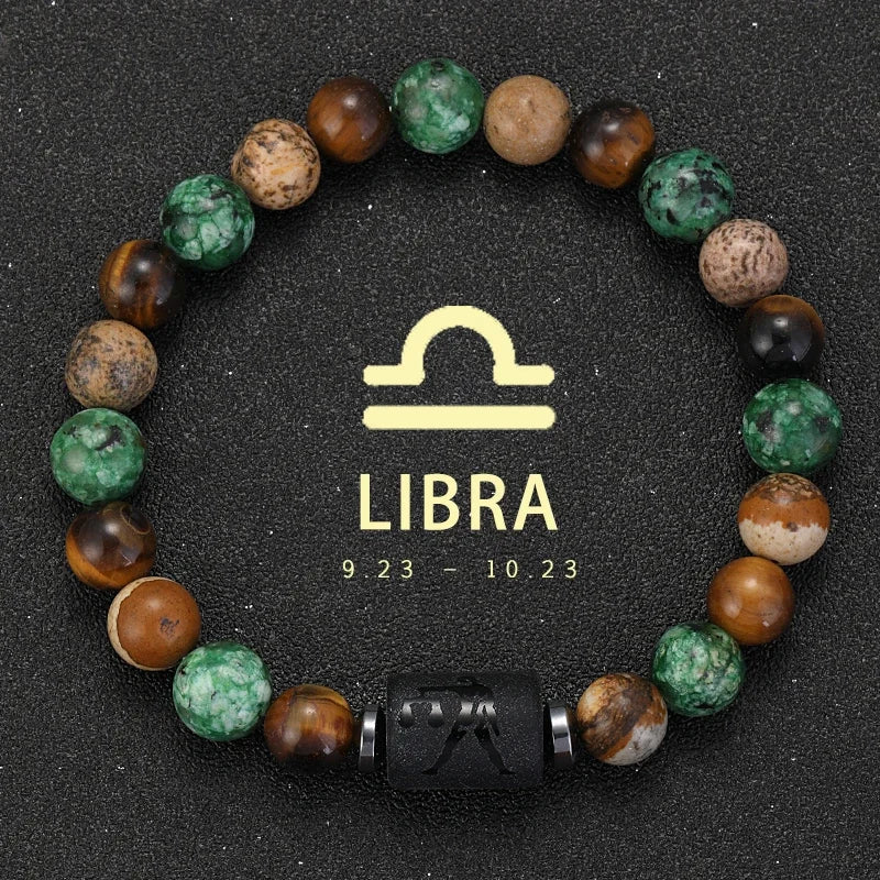 Zodiac Sign Natural Stone Bracelet | 12 Signs | Tiger Eye & Gemstone Beads