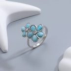 Larimar Flower Ring, 925 Sterling Silver