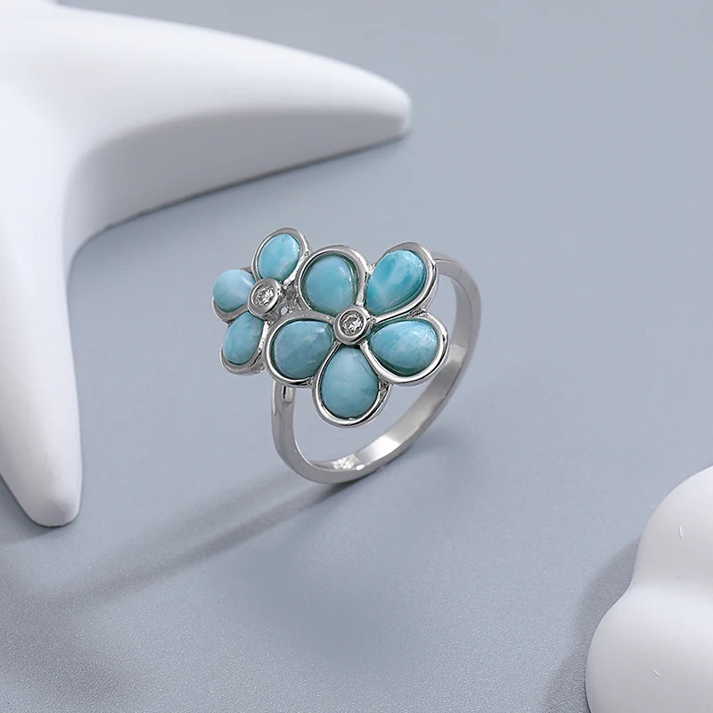 Larimar Floral Cluster Ring in 925 Sterling Silver