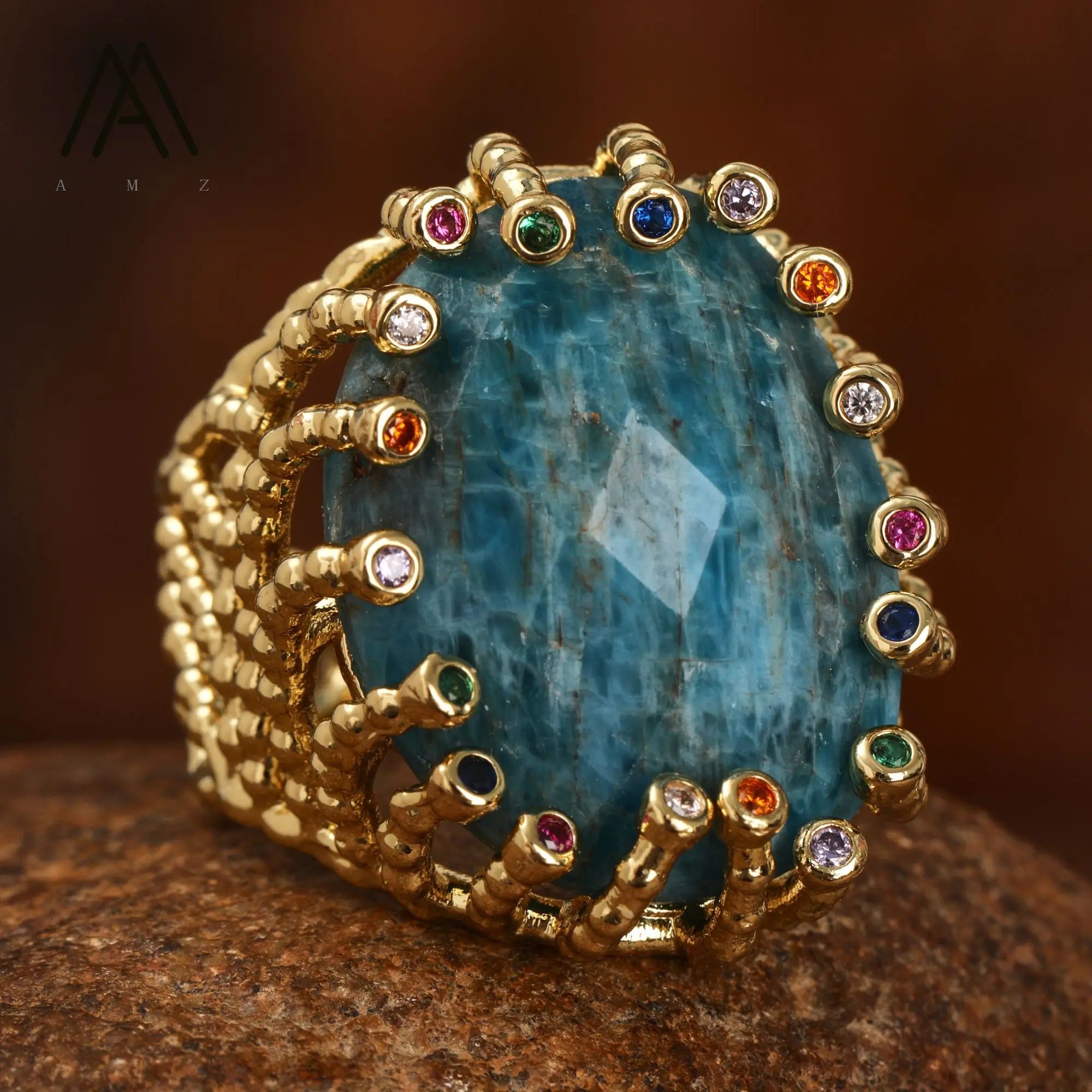 18K Gold-Plated Natural Gemstone Statement Ring – Healing Crystal Jewelry