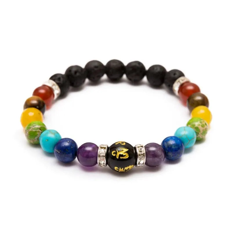 7 Chakra Bracelet Set | Natural Lava Stone | Set of 2 with Chakra Meaning Card