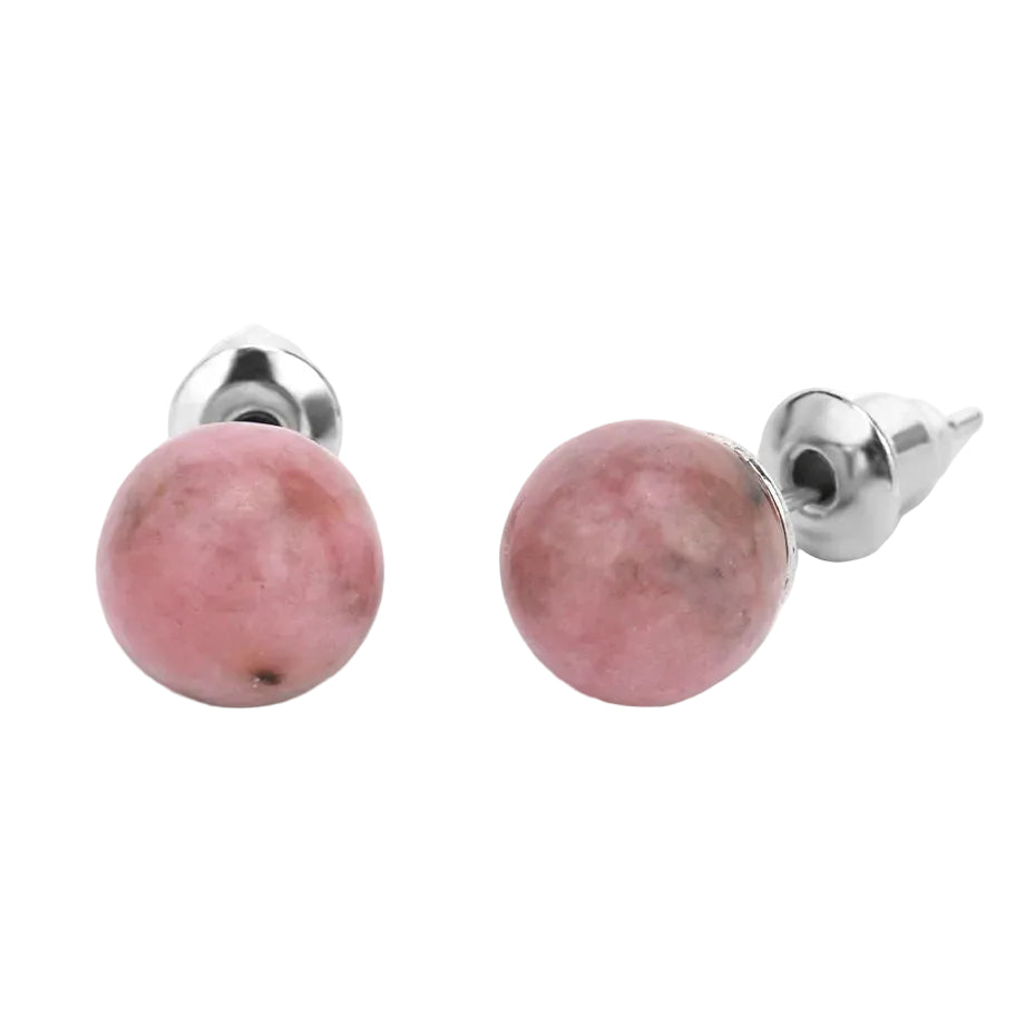 Natural Gemstone Stud Earrings — 8mm Crystal Ball Studs | 16 Healing Stones