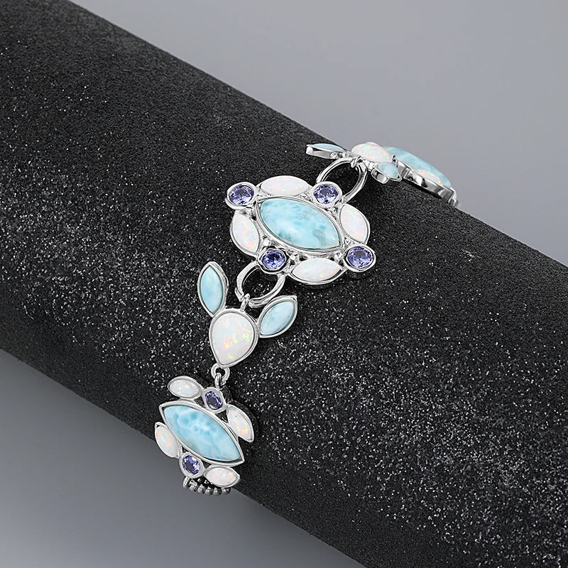Larimar Geometric Link Bracelet in 925 Sterling Silver