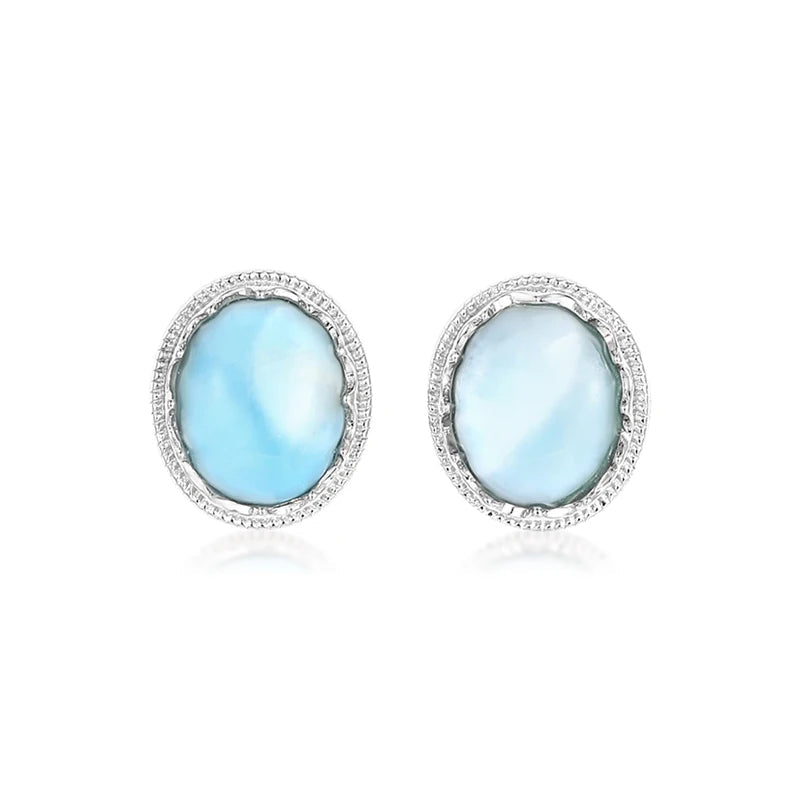 Larimar Oval Stud Earrings, Pavé Zircon Halo