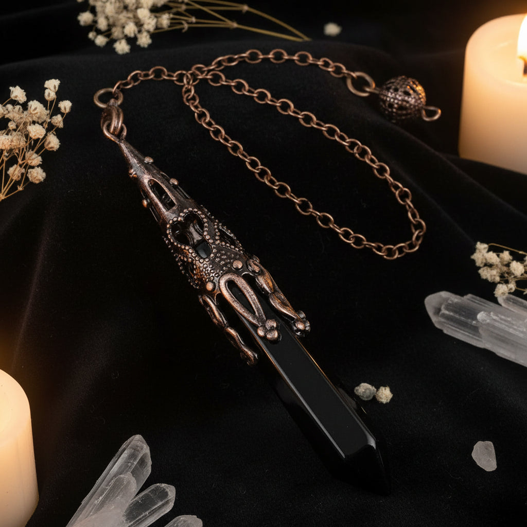 Black Obsidian Pendulum — Crystal Divination & Reiki Healing Tool