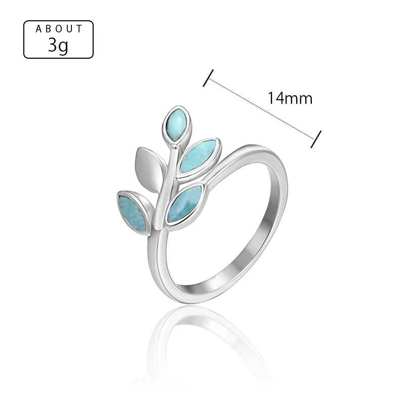 Larimar Olive Leaf Ring in 925 Sterling Silver
