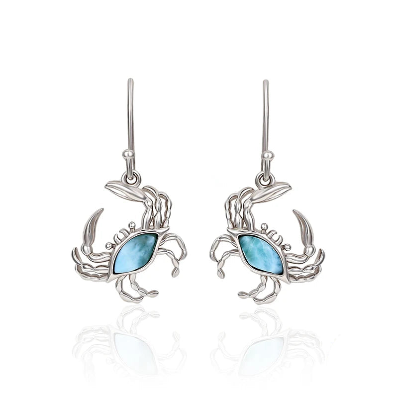 Larimar Crab Drop Earrings, 925 Sterling Silver