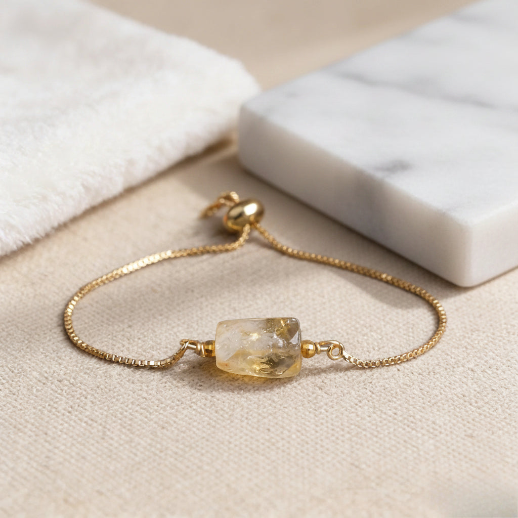Natural Gemstone Single-Bead Bracelet – Gold-Plated Crystal Jewelry for Women
