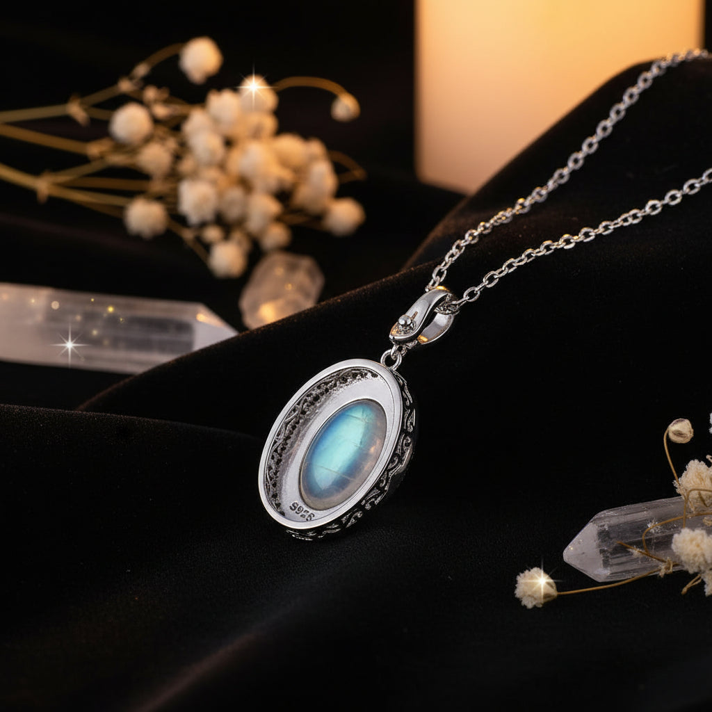 Moonstone Earrings & Necklace Set – 925 Sterling Silver with Crystal Halo