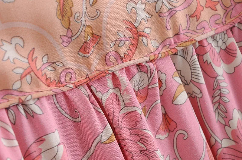 Tassel Tie Floral Lantern Sleeve Mini Dress