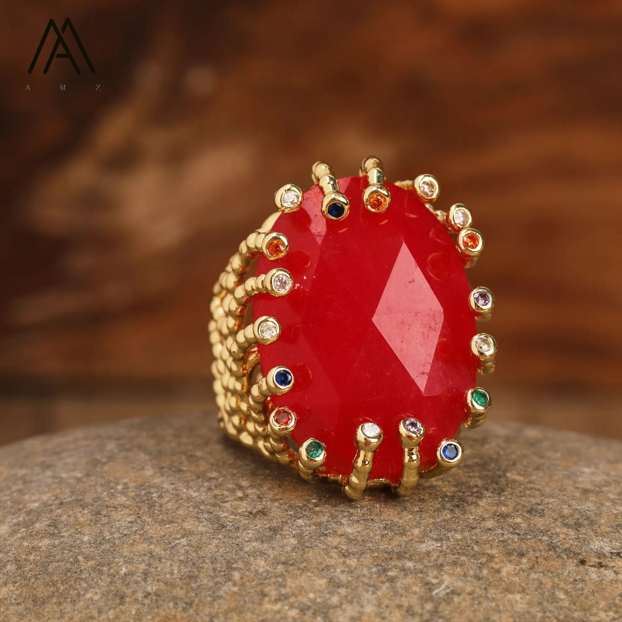 18K Gold-Plated Natural Gemstone Statement Ring – Healing Crystal Jewelry