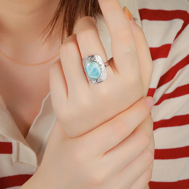 Larimar Filigree Statement Ring in 925 Sterling Silver