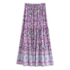 Floral Pleated Boho Maxi Skirt