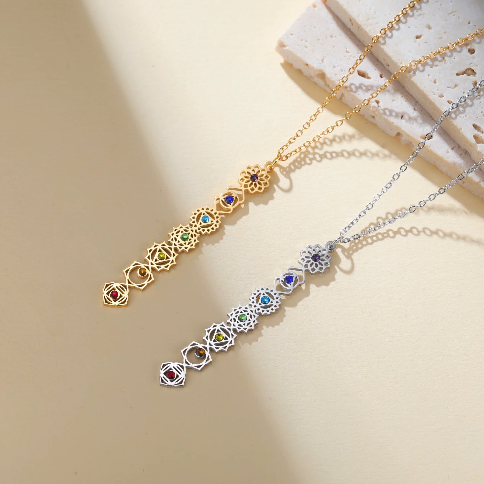 7 Chakra Pendant Necklace – Colorful Stone Stainless Steel