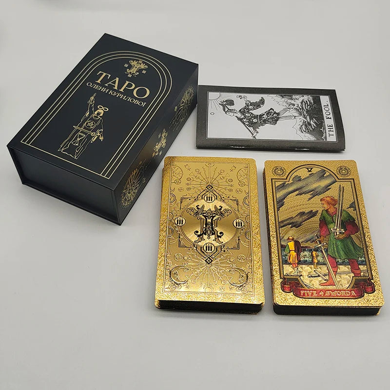 Gold Foil Rider-Waite Tarot Deck – 80-Card Luxury Edition with Gift Box