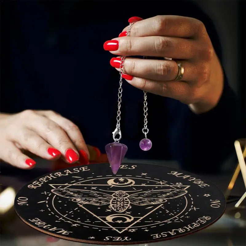 Wooden Pendulum Board — Celestial Moon & Star Divination Plate