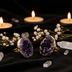 14K Gold-Plated Natural Gemstone Open Ring — Quartz, Citrine & Amethyst Crystal