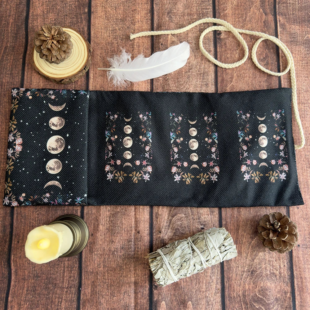 Lunar Phase Tarot Storage Pouch — Celestial Moon Card Wrap