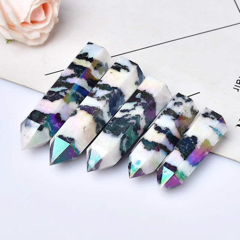 Aura Zebra Crystal Point Tower | Black & White Quartz Obelisk