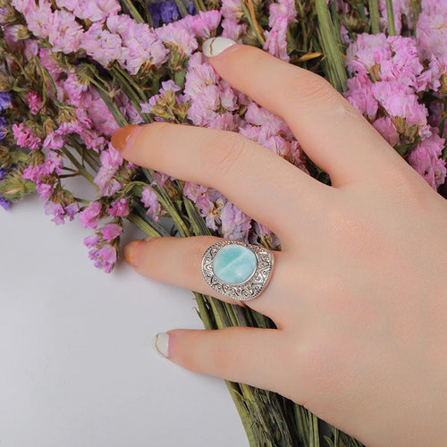 Larimar Bezel Ring, Retro 925 Sterling Silver