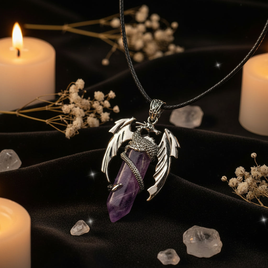 Dragon Crystal Point Pendant Necklace — Natural Gemstone Talisman