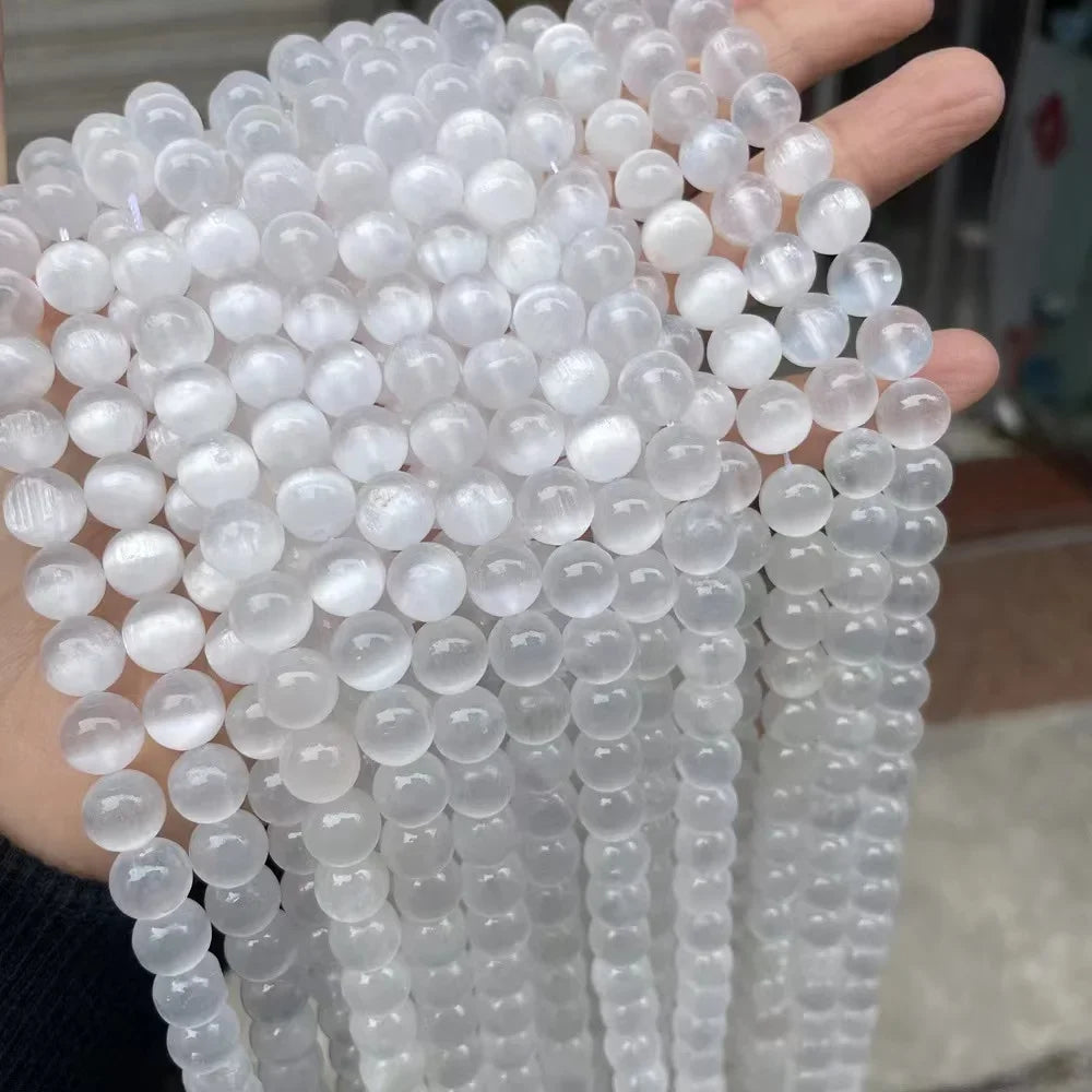 Selenite Round Stone Beads – Natural Crystal Beads for Jewelry Making