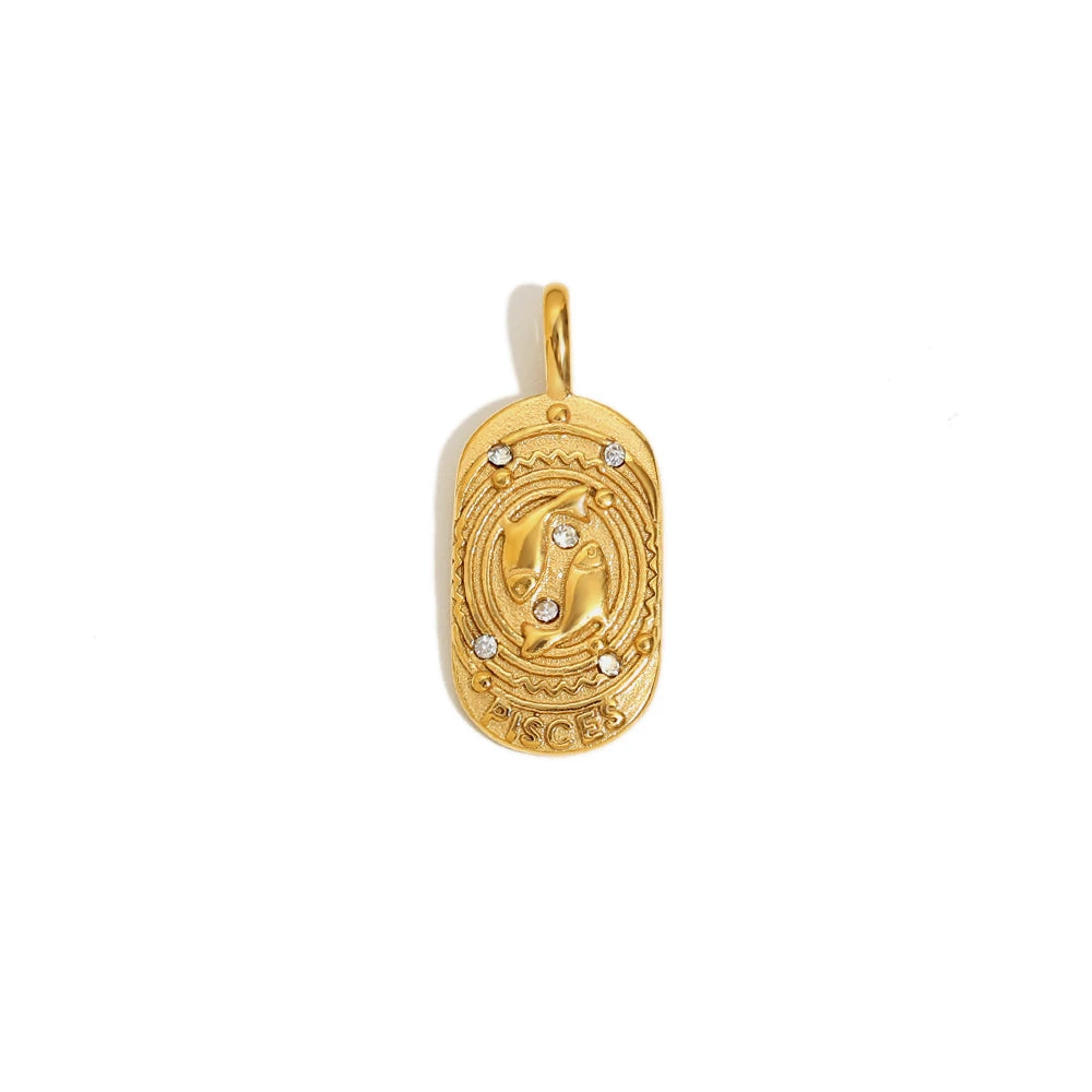 Zodiac Tag Pendant Necklace — 18K Gold Embossed Star Sign
