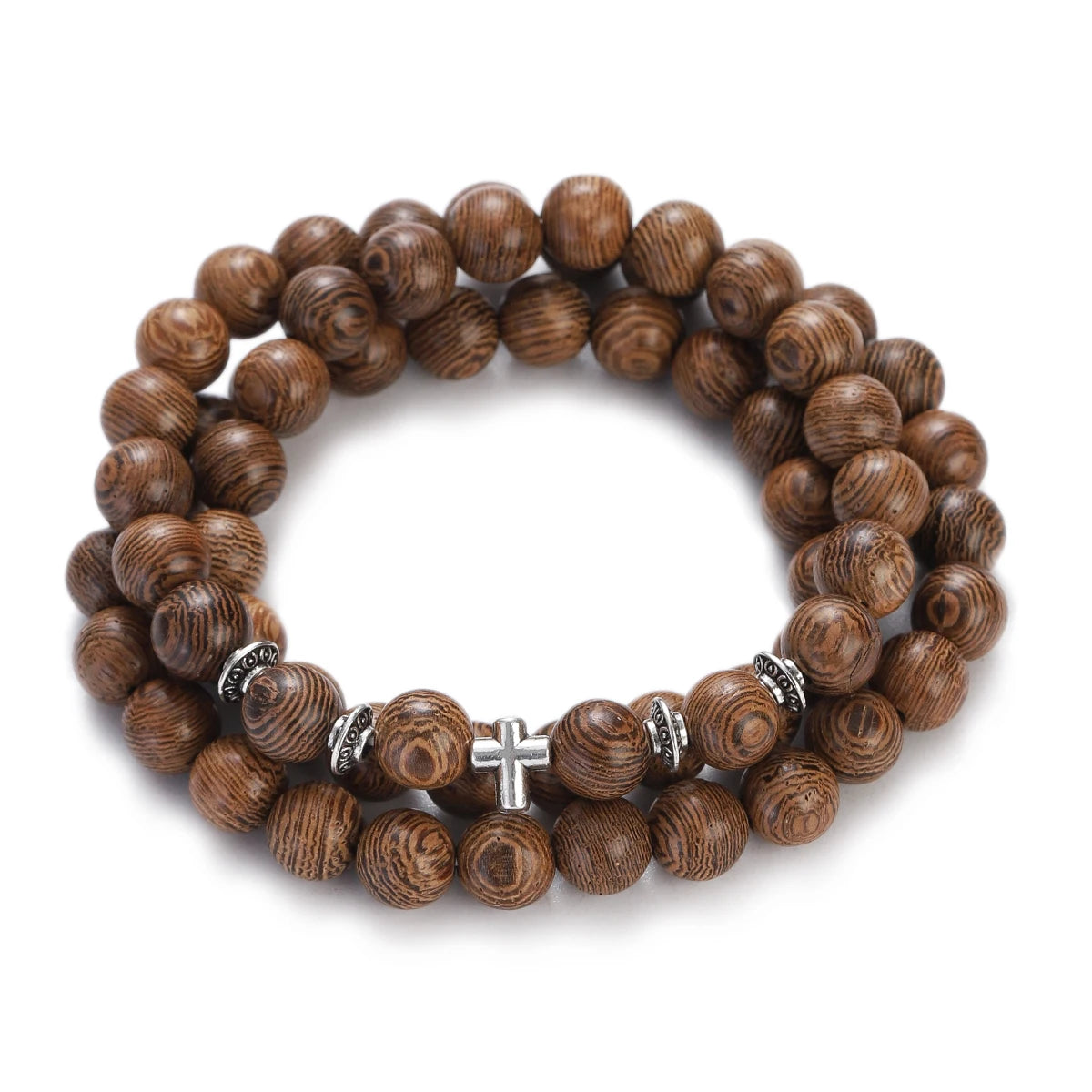Wood Bead Buddha Om Lotus Charm Bracelet | Tibetan Mala Yoga Bracelet