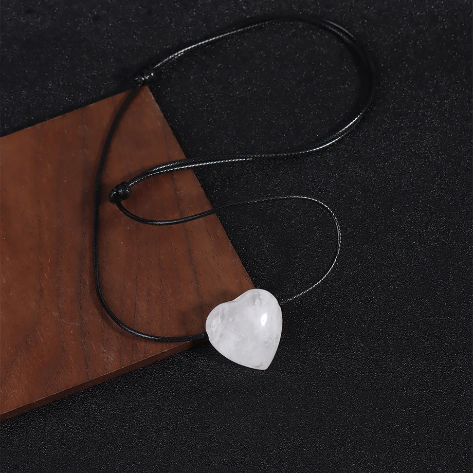Natural Stone Heart Pendant Necklace – Choose Your Crystal