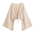 Embroidered Tie-Front Crop Kimono