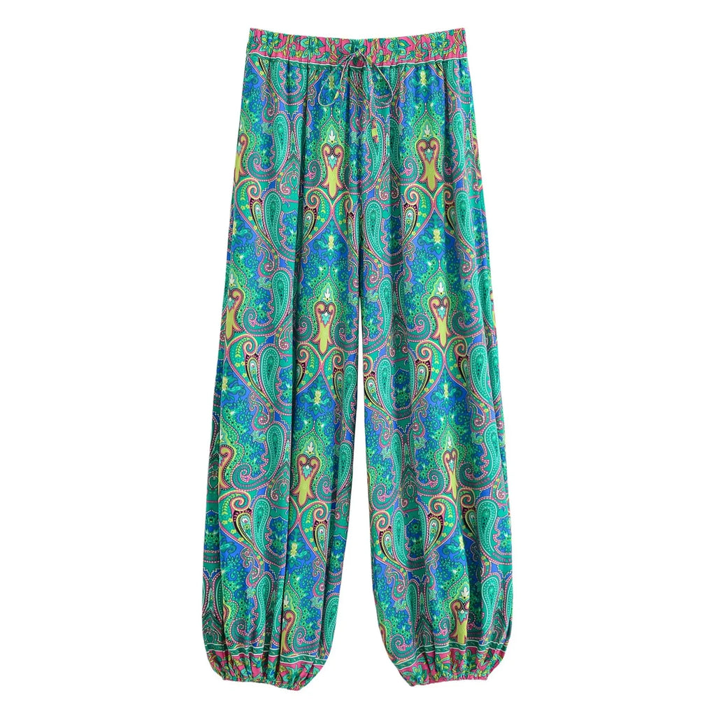 Boho Floral Print Wide-Leg Bloomer Pants