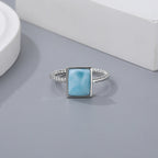 Square Larimar Rope Band Ring in 925 Sterling Silver