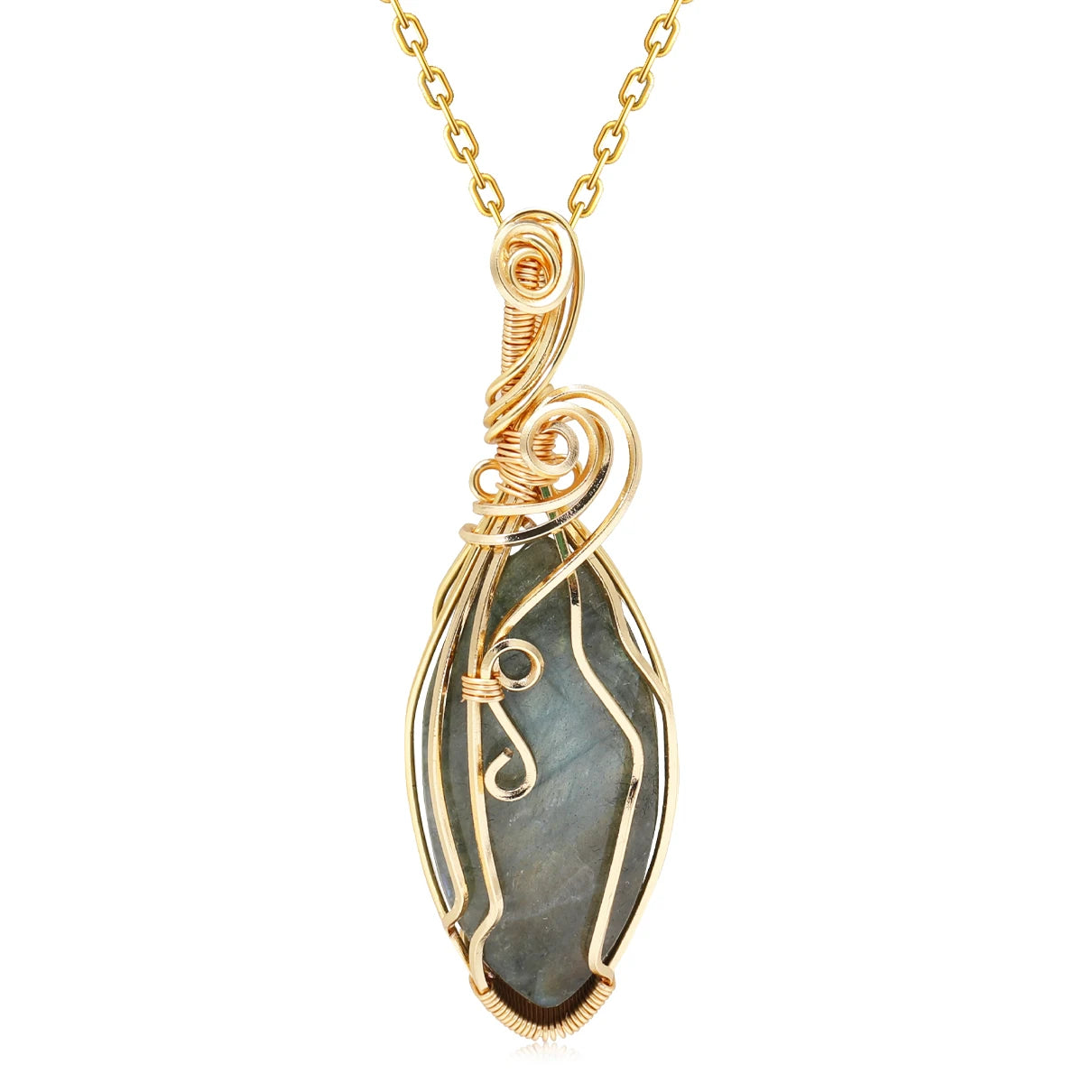 Wire-Wrapped Gemstone Pendant Necklace | Labradorite, Moonstone & Sunstone