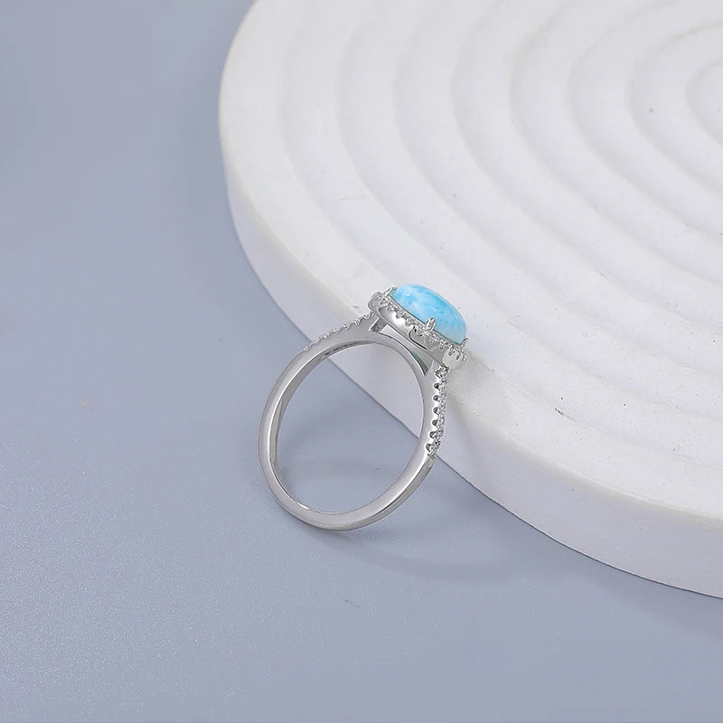 Larimar Halo Ring, Pavé Zircon Shoulders