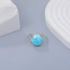 Larimar Round Halo Ring, 925 Sterling Silver