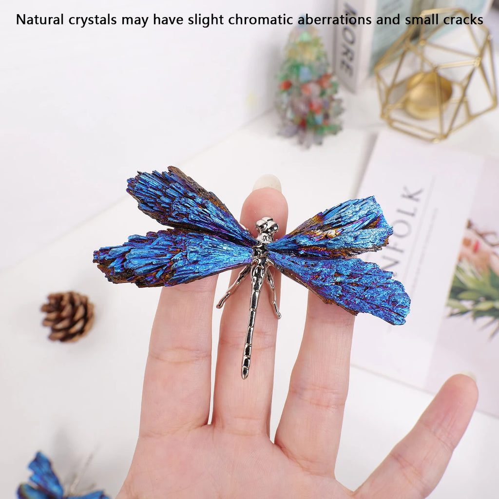 Blue Aura Crystal Dragonfly Figurine | Natural Crystal Decor