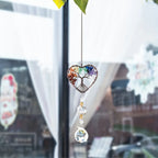 7 Chakra Tree of Life Crystal Heart Suncatcher with Rainbow Prism Ball