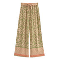 Geometric Floral Print Wide-Leg Boho Pants with Pockets