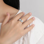 Curved Band Larimar Ring in 925 Sterling Silver