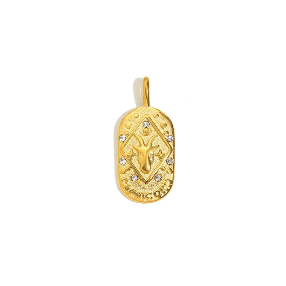 Zodiac Tag Pendant Necklace — 18K Gold Embossed Star Sign