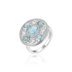 Larimar Medallion Statement Ring in 925 Sterling Silver