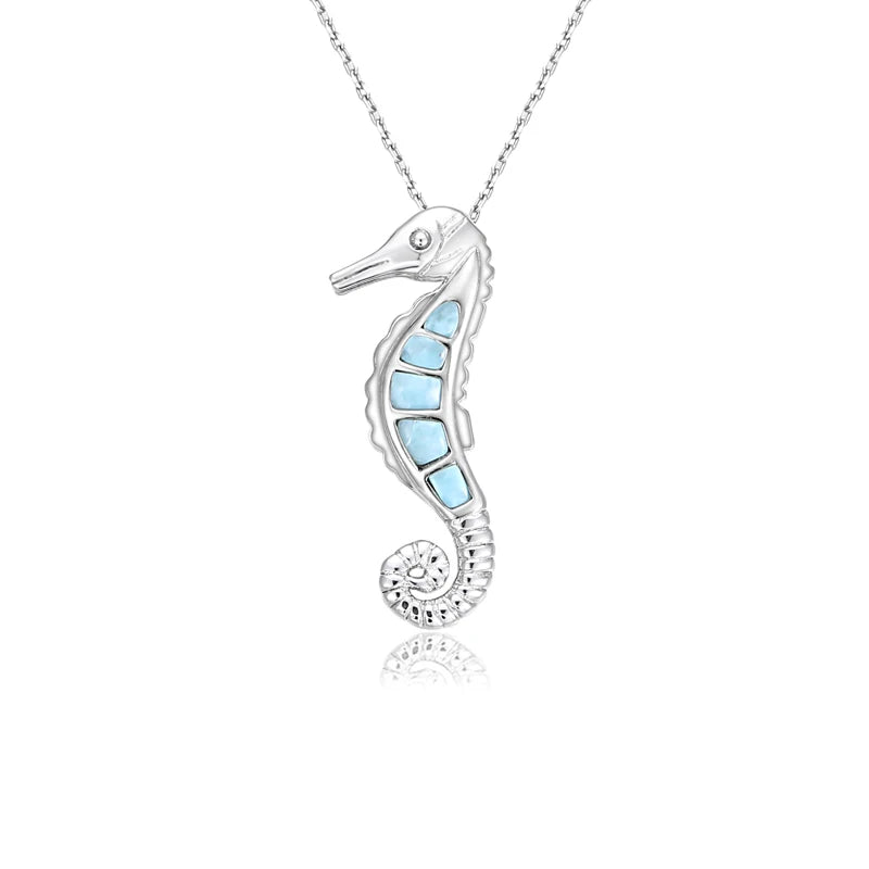 Larimar Seahorse Pendant Necklace in 925 Sterling Silver