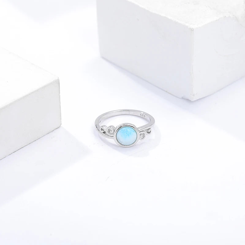 Larimar Round Bezel Ring, Scrolled Shoulders