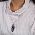 Skull & Crescent Moon Crystal Point Pendant Necklace | Natural Gemstone | Reiki Healing Jewelry