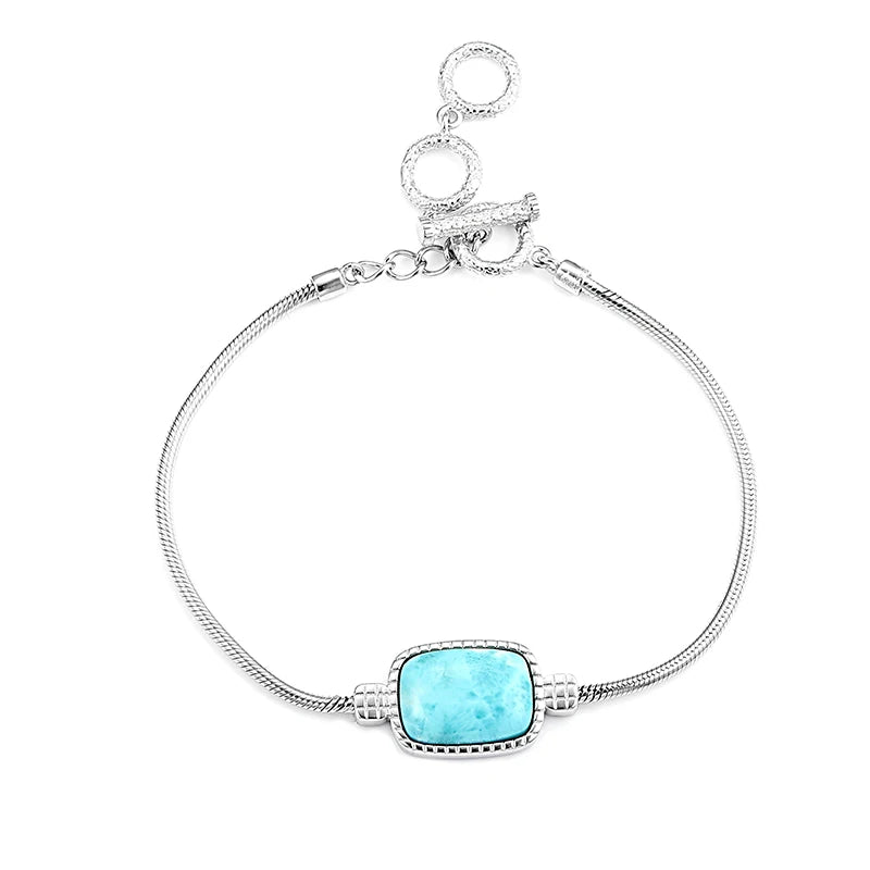 Larimar Rectangular Station Bracelet, 925 Sterling Silver