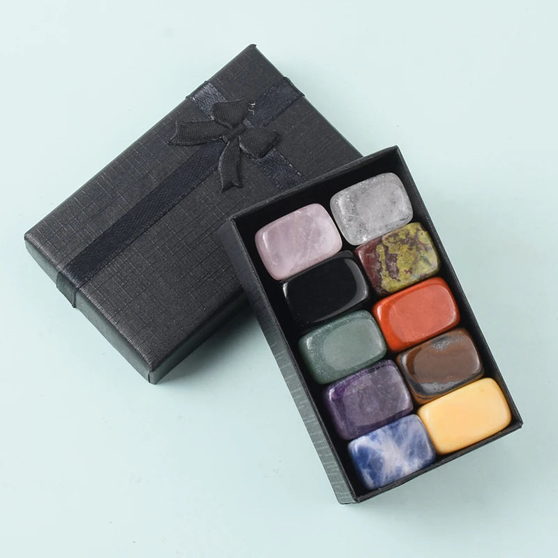 10-Piece Tumbled Crystal Healing Stone Set | Chakra Reiki Gemstones in Gift Box
