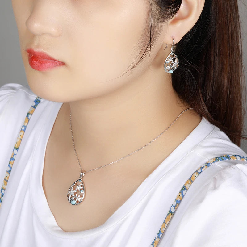 Larimar Filigree Teardrop Earrings in 925 Sterling Silver