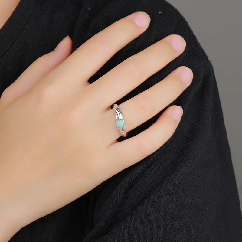 Larimar Molten Band Solitaire Ring in 925 Sterling Silver