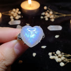Heart Moonstone Ring – 925 Sterling Silver, Adjustable